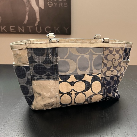 Coach Bags Coach Poppy Denim Patchwork Tote In Blue Silver Needs